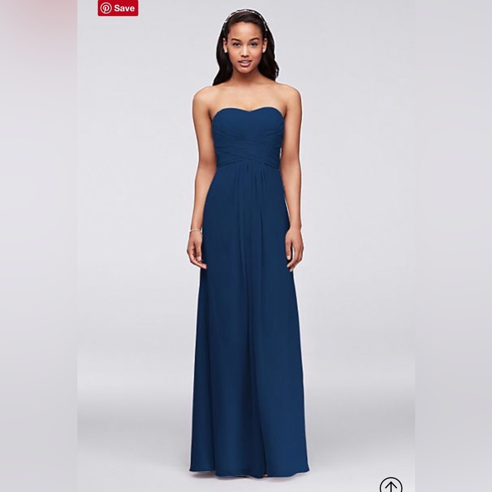David’s Bridal Long Strapless Dress in Marine
